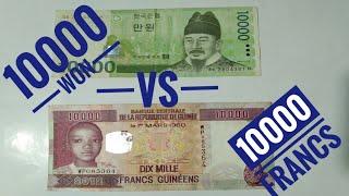 10000 South Korean Won compared to 10000 Guinean francs || Huge value different currency.