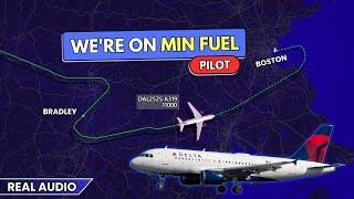 Pilot declares MINIMUM FUEL after go around and diverts to Boston, Delta Airbus A319. Real ATC