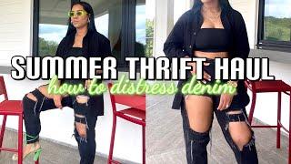 Casual Effortless Summer Thrift Haul 2021| Styling 6 Summer Looks + How to Distress Denim