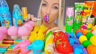 ASMR EATING LOLLIPOP, RAINBOW DESSERT, CANDY, ICE CREAM, CHEWING GUM (SOUR SPRAY) MUKBANG, 막대사탕 먹방