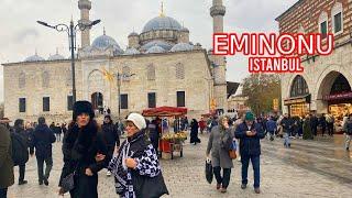 Istanbul’s Eminonu in December: A Scenic Walking Tour in Cloudy Weather