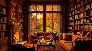 Soft Jazz Music on Peaceful Autumn Day ️ Crackling Fireplace and Rain Sounds to Unwind