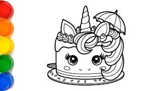 How to draw a unicorn cake ll easy drawing cake step by step for kids ll drawing for competition