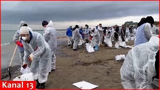 Black Sea coast residents ask for help after tons of oil spills from damaged Russian ships