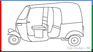 How to draw Auto Rickshaw step by step for beginners