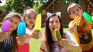 Lika and Friends eat Fruit Ice-Cream and play with mommy