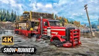 Transporting CAT 120M With Peterbilt 389 Oilfield On Muddy Road In SnowRunner Season 15 #snowrunner