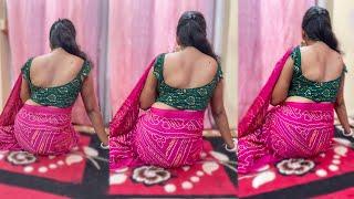 Perfect Saree Back Pose With Green Backless Blouse | Indoor Saree Fashion Vlog | Silk Saree Video