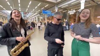 Two Girls Have A Blast At A Public Piano