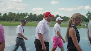 Donald Trump plays golf with Sergio Garcia 2022 LIV Golf Miami and speaks about PGA Tour Saudi Money