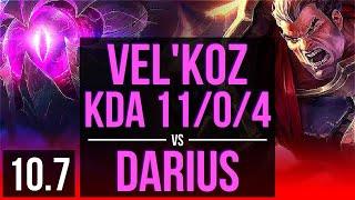 VEL'KOZ vs DARIUS (TOP) | 1.7M mastery points, KDA 11/0/4, 3 early solo kills | EUW Master | v10.7