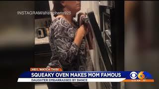 mom uses squeaky oven to do a dance