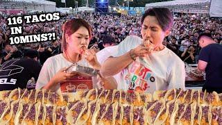 INSANE TACOS EATING SHOWDOWN ft @xiaohui_foodie! | 116 TACOS (5.8KG) EATEN IN 10 MINS | GastroBeats 2023