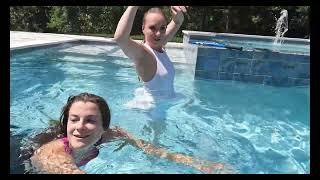 Mandi and Nathalia play Tennis in the Pool! Funny! Wearing Nike and LuluLemon