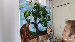 Cubism painting “Just A Tree” in making (oil on canvas, cubism, symbolism, philosophy, zen)