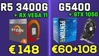 Ryzen 5 3400G & RX Vega 11 vs Pentium G5400 & GTX 1050 (CS:GO, Fortnite, LoL, GTA 5...)