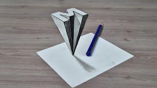 3d drawing M letter on paper for beginner