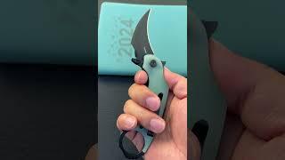 KUBEY KU298E Rogue Recurve Karambit Folding Knife Jade  G10 Handle 2.91" Blackwash 14C28N Blade