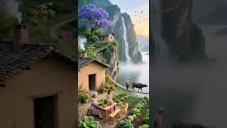 Beautiful rural life on steep cliffs.#villagelife #peacefulmoments #cliff