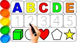 ABCDEFGHIJKLMNOPQRSTUVWXYZ , Easy Draw and Paint Alphabet A to Z, 123456789, shape   @AritriArts