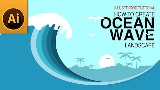 Create Vector Ocean Wave Landscape Illustration in Adobe Illustrator