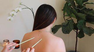 ASMR back tracing with ceramic sticks and natural nails & tingly scalp tools on Tricia (whisper)