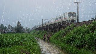 Heavy Rain Road in Rural Indonesia | Soothing Natural Rain Sounds,Very Refreshing