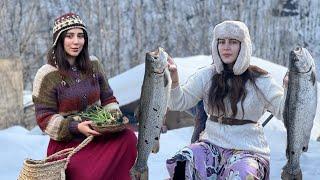  Rural Cooking: Fried Fish & Fresh Bread in Snowy Weather!