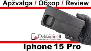 Apple iPhone 15 Pro Pu leather wallet flip magnetic - dėklas-чехол-case black color