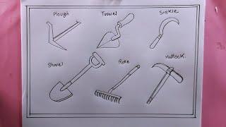 how to draw agricultural tools with names