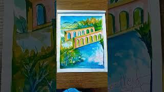 how to draw a scenery of bridge। watercolor painting। Artist Soumyadeep Banerjee। #shorts