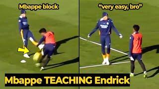 Mbappé trolling Endrick by blocking his shot without stress during open training ahead Valencia