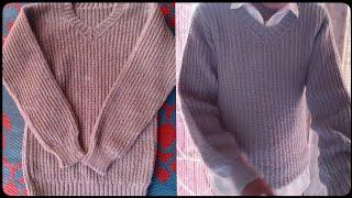 How to knit Men's sweater, knitted bottom up v neck sweater.