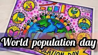 World Population Day Poster drawing / project chart making for competition /step by step