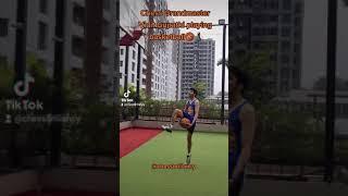 Chess Grandmaster Vidit Gujrathi playing basketball.