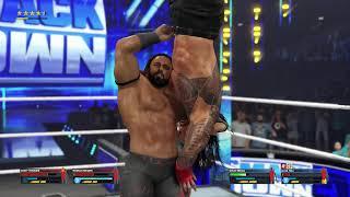 Roman Reigns and Cody Rhodes is in the ring agains Solo Sikoa and Jacob Fatu Smackdown 2k24