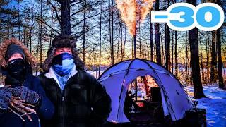 Hot Tent Camping in a Polar Vortex | Trying to survive at -30