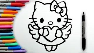 Dibujar a Hello Kitty corazón, aprender a Pintar y Colorear - Dibujos fáciles Niños