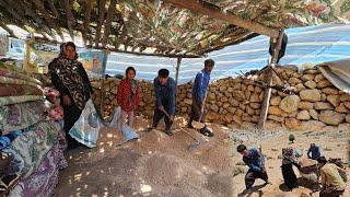 Iranian nomads’ real life: Carrying soil by donkey, leveling floor & building strong mountain homes