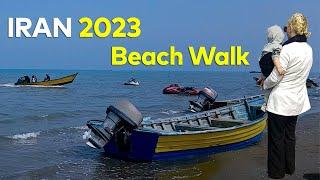 Beach Walk in IRAN 2023: Walking Tour in caspian sea beach #sea #beach #vlog