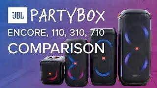 JBL PartyBox Speaker SHOWDOWN!  Encore Essential VS PartyBox 110 VS PartyBox 310 VS PartyBox 710