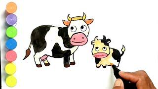 Draw, paint & color a cow for kids, toddlers | How To Draw Easy