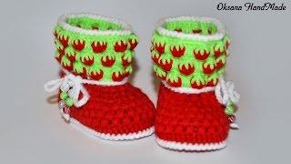 Пинетки крючком "Клубнички". Мастер класс и схема. Booties crochet DIY