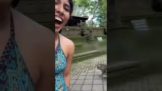 Naughty Monkey Lifts Woman’s Dress, She Swats His Hand Away.#shorts #monkey