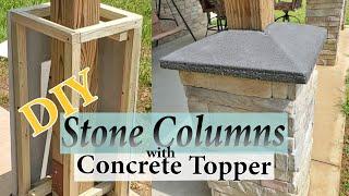 DIY Stone Porch Columns with Concrete Topper || Barndominium Living