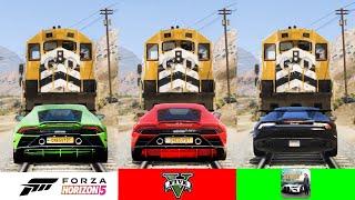 Train vs Lamborghini in Forza Horizon 5, GTA 5 and Car Parking Multiplayer