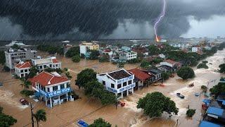 Vietnam is in chaos now! Typhoon Trami causes sea levels to rise, houses to sink