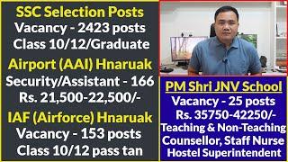 SSC Selection Posts - 2423 | Airport Security - 166 | Airforce Group C - 153 | Mizoram JNV Hnaruak