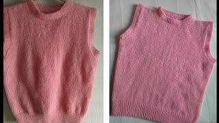 How to knit round neck vest with circular needle, knitted bottom up vest.