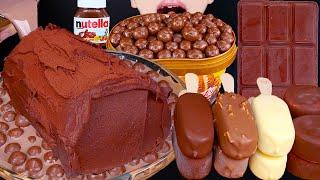 ASMR DUBAI CHOCOLATE ROLL CAKE MALTESERS ICE CREAM NUTELLA DESSERT MUKBANG 먹방チョコレート 咀嚼音EATING SOUNDS